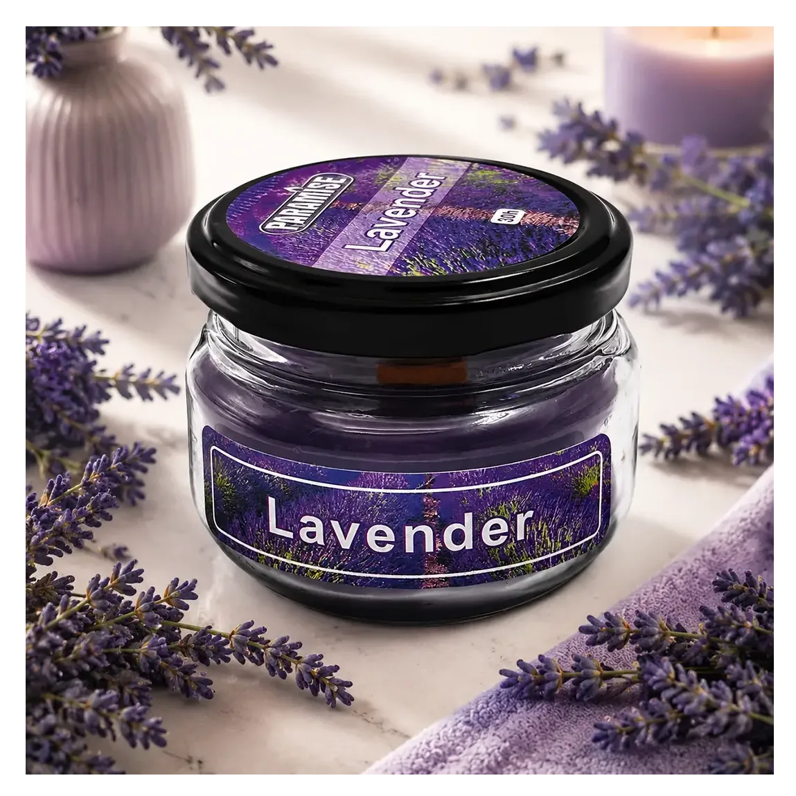 شمع معطر جار پاراميس رايحه لوندر LAVENDER